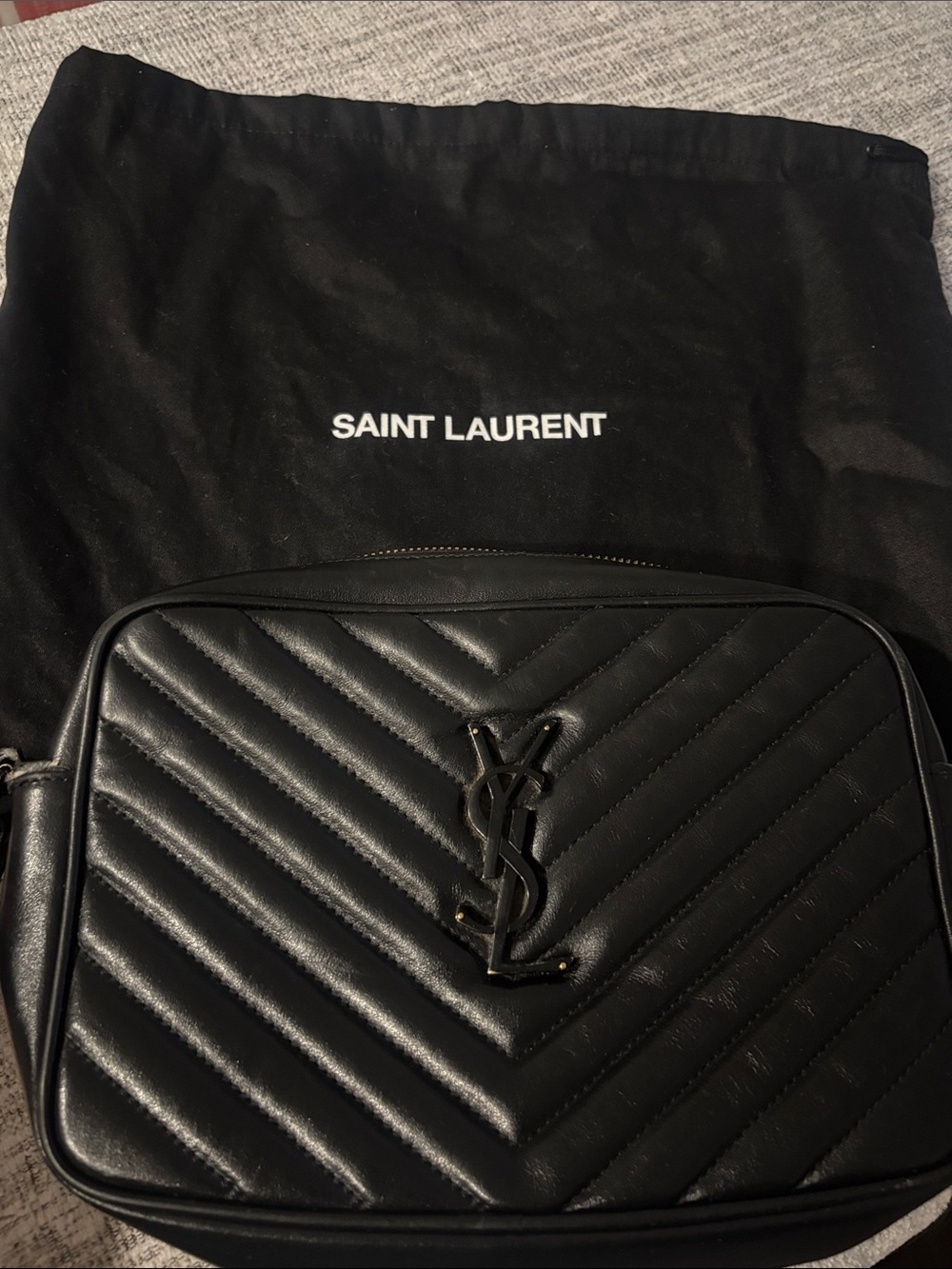 Saint Laurent Black Quilted Leather Camera Bag with YSL Logo